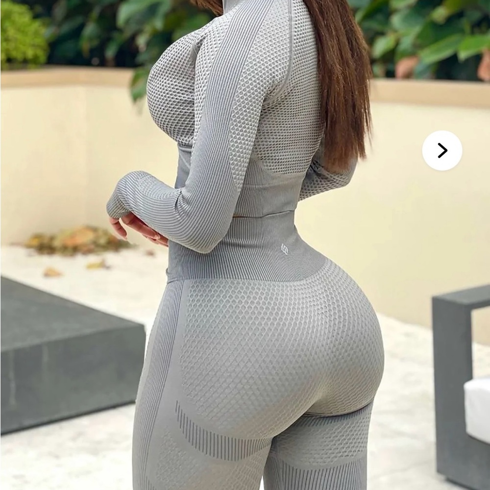 Fashion Nova 2 PC Activewear Gray Ribbed Knit Jacket and Pants